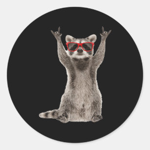 Funny Racoon Rock Music Hand Sign Men Women Boys Classic Round Sticker