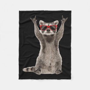 Funny Racoon Rock Music Hand Sign Men Women Boys Fleece Blanket