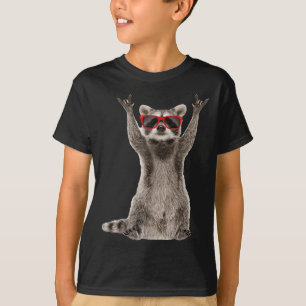 Funny Racoon Rock Music Hand Sign Men Women Boys T-Shirt