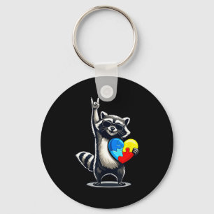 Funny racoon rock on tism men women kids autism key ring