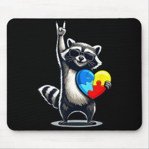Funny racoon rock on tism men women kids autism mouse pad