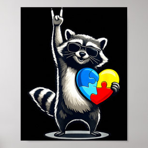Funny racoon rock on tism men women kids autism poster
