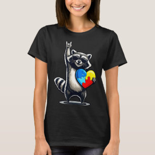 Funny racoon rock on tism men women kids autism T-Shirt