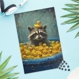 Funny Racoon Rubber Duck Pool Jigsaw Puzzle