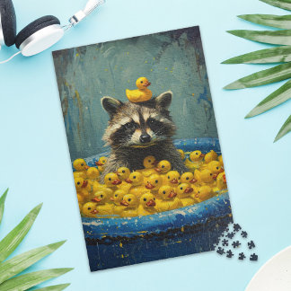 Funny Racoon Rubber Duck Pool Jigsaw Puzzle