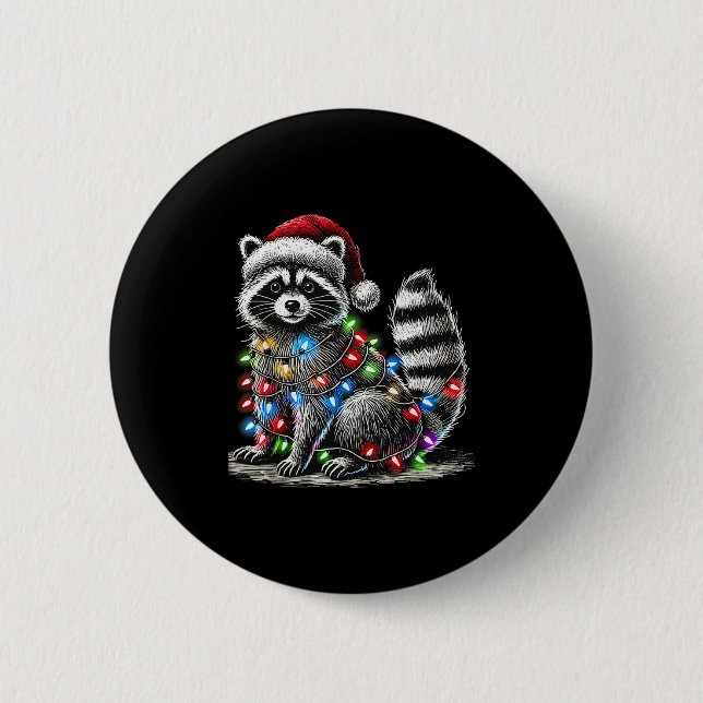 Funny Racoon Santa Hat Christmas Tree Lights Paja 6 Cm Round Badge (Front)