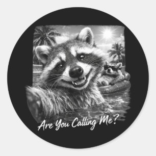 Funny racoon selfie pool party are calling classic round sticker