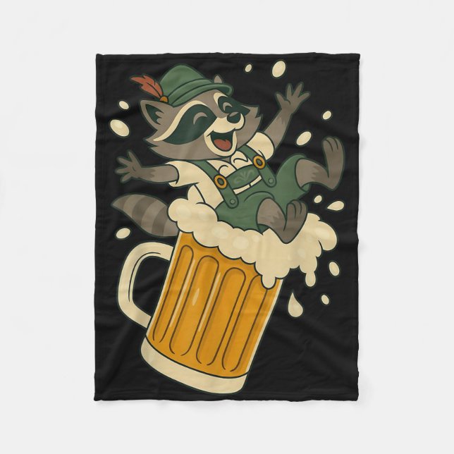 Funny Racoon Sliding Down A Giant Beer Mug Foam  Fleece Blanket (Front)