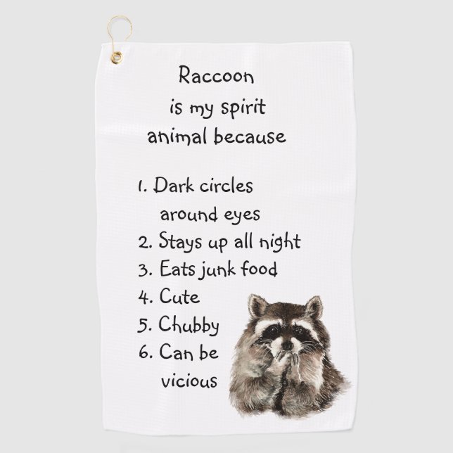 Funny Racoon Spirit Animal Humour Cute Watercolor Golf Towel (Front)