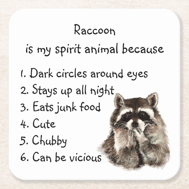 Funny Racoon Spirit Animal Humour Square Paper Coaster (Front)