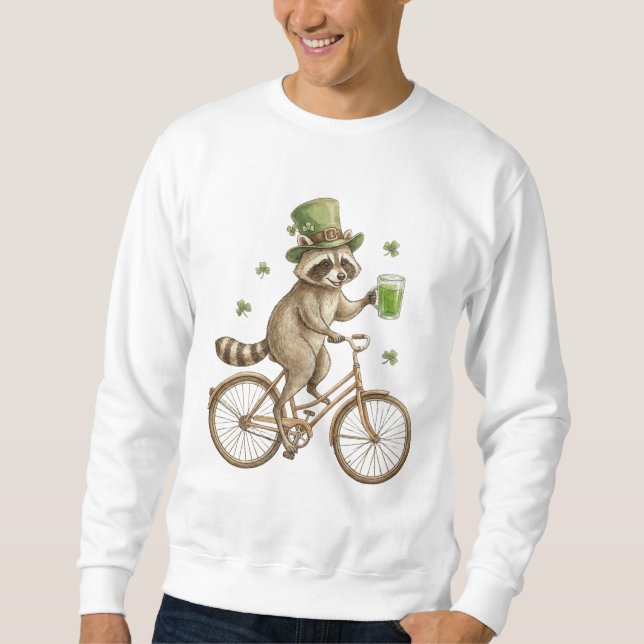 Funny Racoon, St. Patrick's Day Irish Shamrock  Sweatshirt (Front)