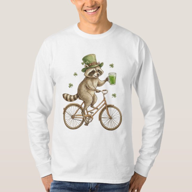 Funny Racoon, St. Patrick's Day Irish Shamrock  T-Shirt (Front)