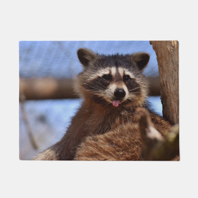 Funny Racoon Sticking It's Tongue Out Doormat (Front)