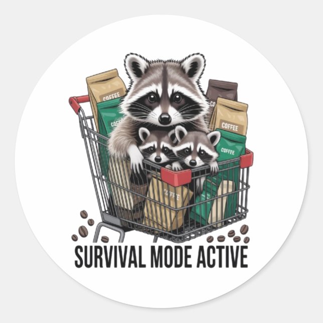 Funny Racoon Survival Mode Active Sticker - Coffe (Front)