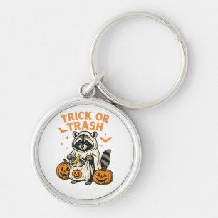 Funny Racoon Trick or Trash Halloween Key Ring