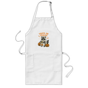 Funny Racoon Trick or Trash Halloween Long Apron