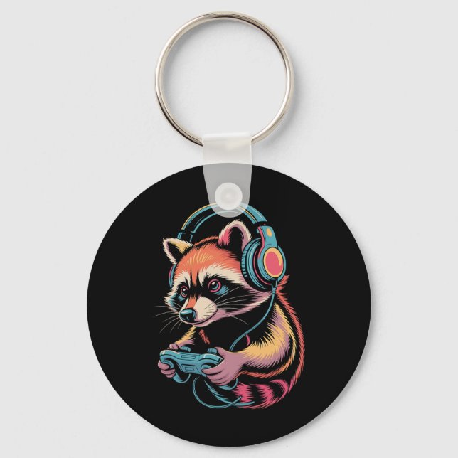 Funny Racoon Video Gamer Racoon  Key Ring (Front)