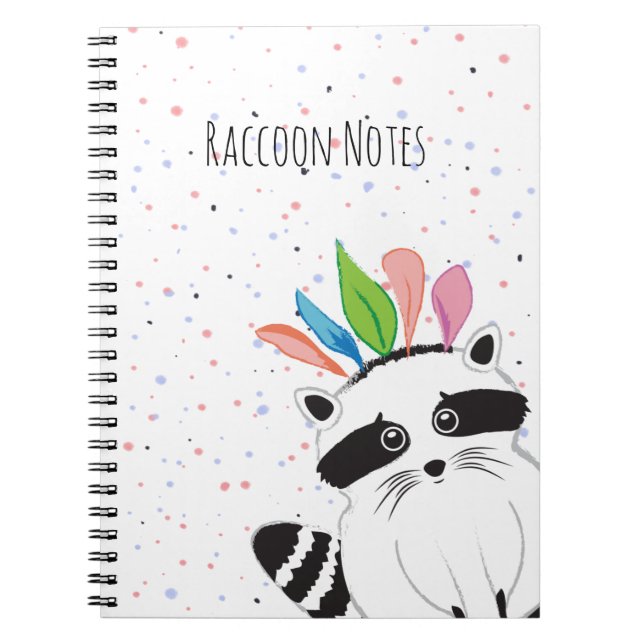 Funny Racoon with feathers on his head Notebook (Front)