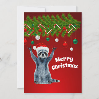 Funny Racoon with Santa hat | Gifts Christmas Thank You Card