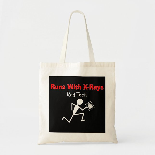 Funny Rad Tech Stickman Running Tote Bag (Front)