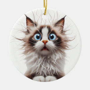 FUNNY RAGDOLL CAT SURPRISED CAT FACE CERAMIC TREE DECORATION