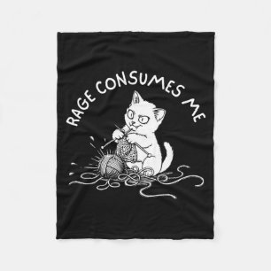 Funny Rage Consumes Cute Cat Meme Knitting Kitten Fleece Blanket