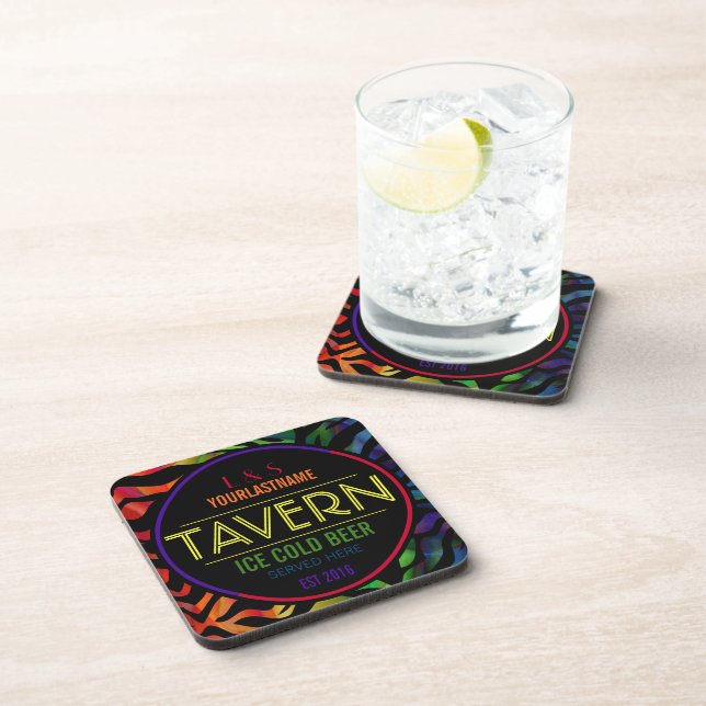 Funny Rainbow Couple Personalised Tavern Coaster (Right Side)