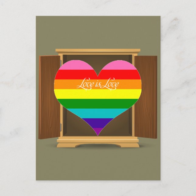 Funny Rainbow Heart LGBT coming out of the closet Postcard (Front)