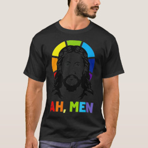 Funny Rainbow Jesus Gay Pride Month LGBTQ Ah Men T-Shirt