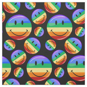 Funny Rainbow Pride Happy Face Fabric