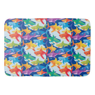 Funny rainbow shark birthday balloon party Family  Bath Mat