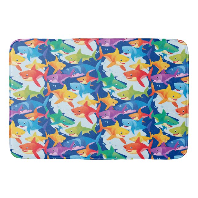 Funny rainbow shark birthday balloon party Family  Bath Mat (Front)