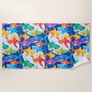 Funny rainbow shark birthday balloon party Family Beach Towel