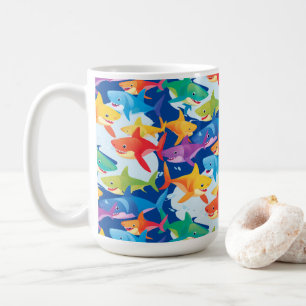 Funny rainbow shark birthday balloon party Family Coffee Mug
