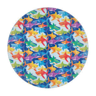 Funny rainbow shark birthday balloon party Family  Cutting Board