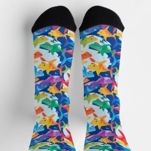 Funny rainbow shark birthday balloon party Family  Socks
