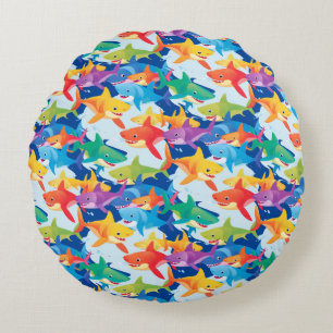 Funny rainbow shark birthday balloon party kids round cushion