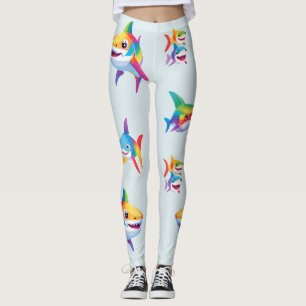 Funny rainbow shark birthday party Family kids Leggings