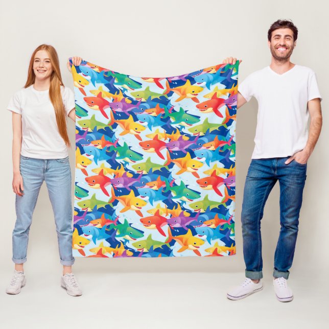 Funny rainbow shark birthday party pattern Family  Fleece Blanket (In Situ)