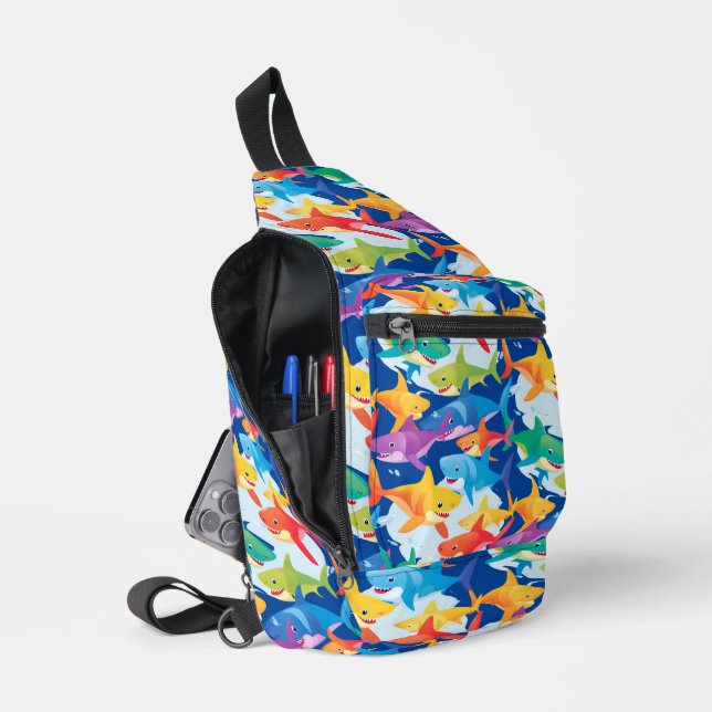Funny rainbow shark birthday party Pattern  Sling Bag (Open)