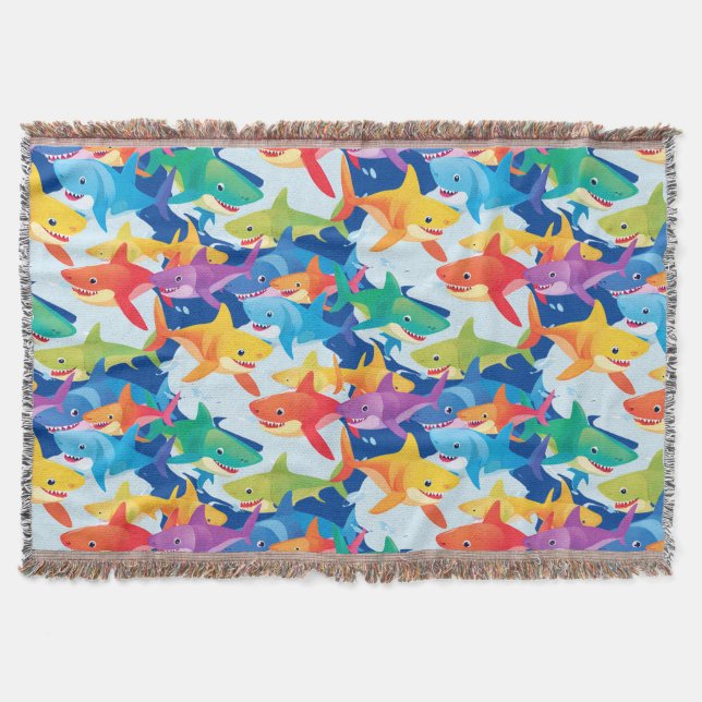 Funny rainbow shark pattern under the sea throw blanket (Front)