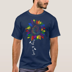Funny Rainbow Sunflower Love Is Love LGBT Gay Lesb T-Shirt