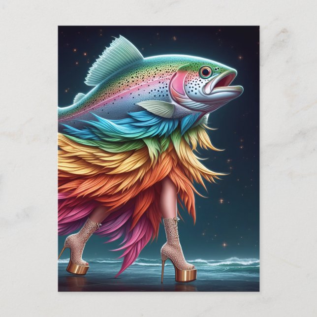 Funny Rainbow Trout Fish Fashion Postcard (Front)