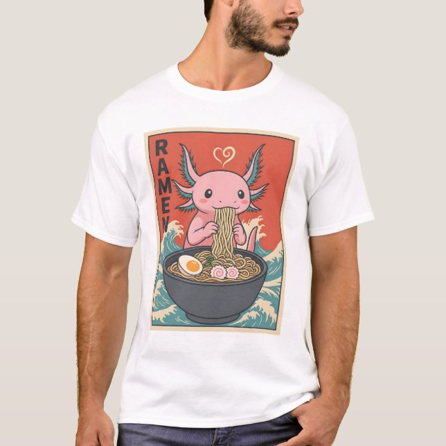 Funny Ramen Axolotl Noodle Lover Cute Creature T-Shirt (Front)
