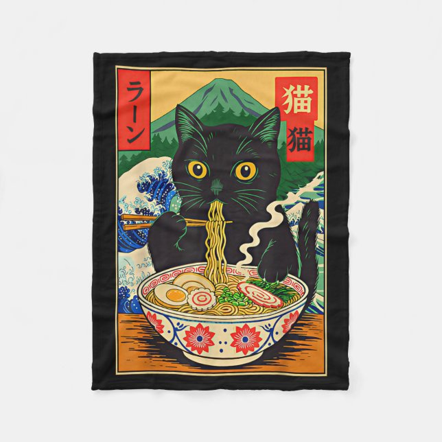 Funny Ramen Cat Japanese Noodle Kitten  Fleece Blanket (Front)