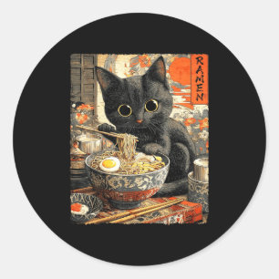 Funny Ramen Cat Noodle Lovers Anime Otaku  Classic Round Sticker