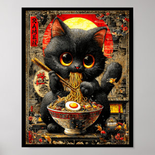 Funny Ramen Cat Noodle Lovers Anime Otaku Poster