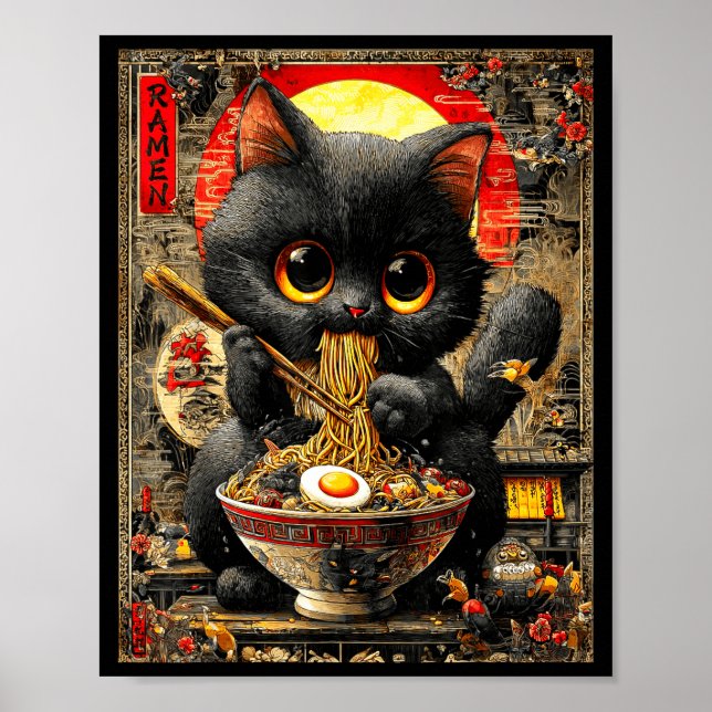 Funny Ramen Cat Noodle Lovers Anime Otaku  Poster (Front)