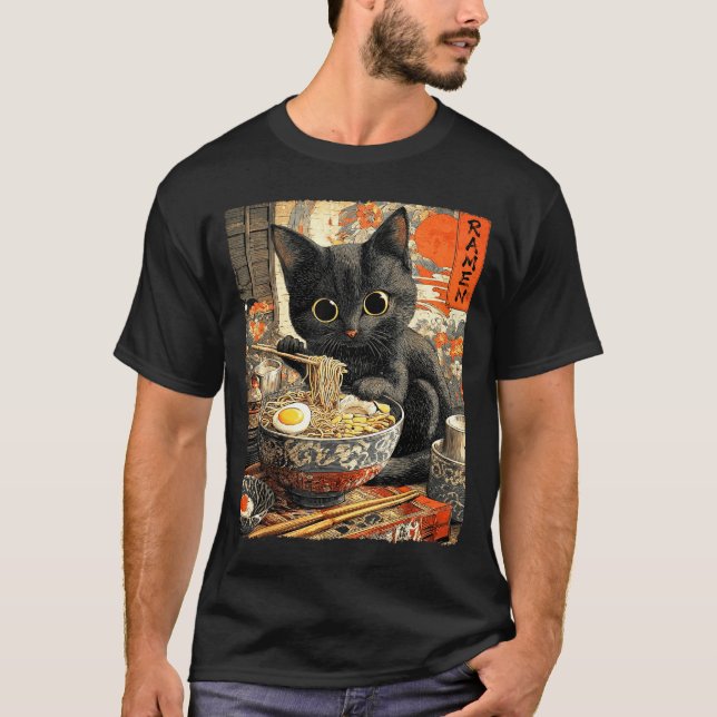 Funny Ramen Cat Noodle Lovers Anime Otaku  T-Shirt (Front)
