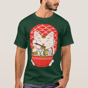 Funny Ramen Shirt Kawaii Anime Cat Eating Noodles 